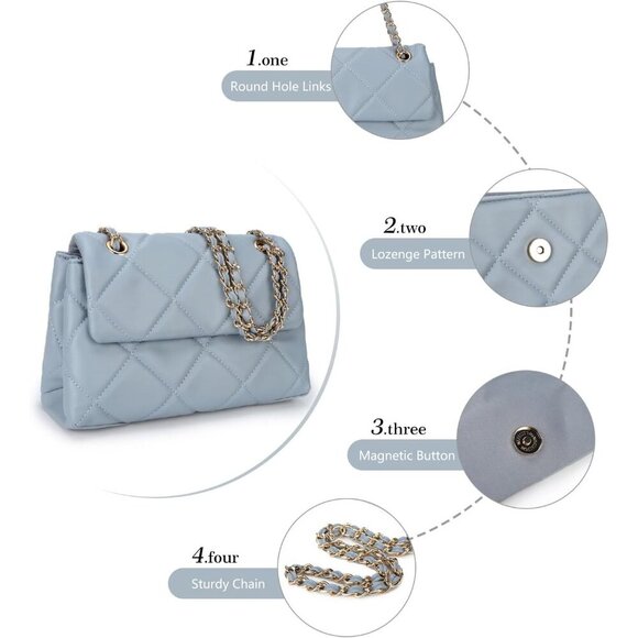 🆕 Women Blue Trendy Quilted Crossbody Purse Small Chain Clutch Shoulder Bags - Picture 4 of 6